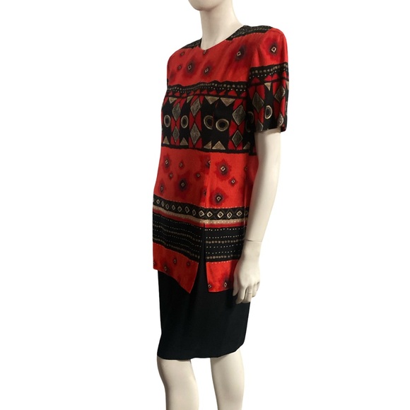 K.C.Spencer 90s Red and Black Geometric Dress - Picture 2 of 7